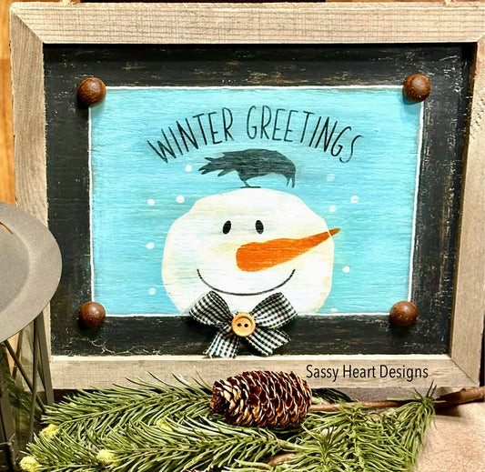 Winter Greetings Snowman Sign